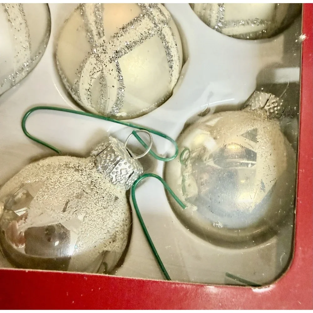 Glass Christmas Ornaments Lot of 3 Boxes Blue Silver Gold Vintage Holiday Time